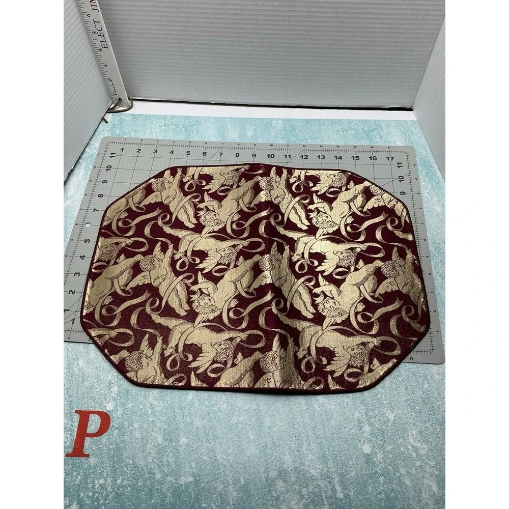 Gold Print  Floating‎ Cherub Angels -Placemats Set of 6 Maroon Cotton